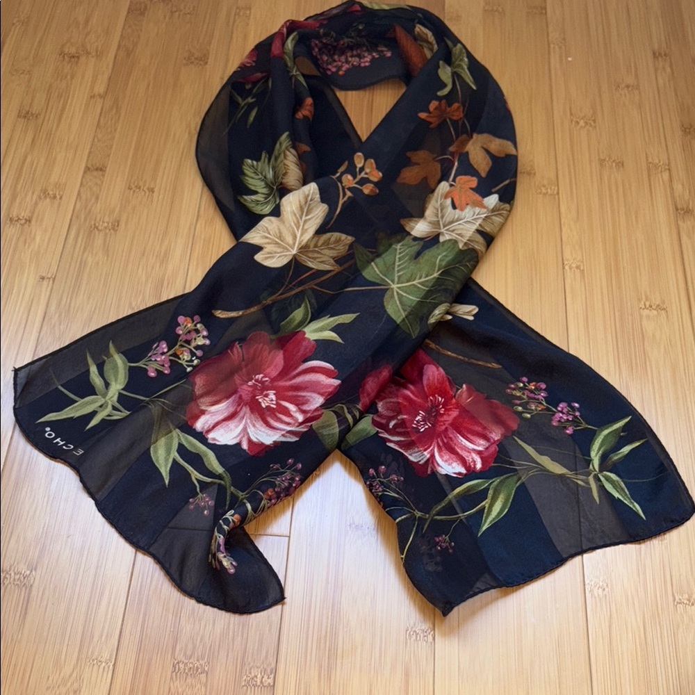 Echo Black Floral Silk Scarf